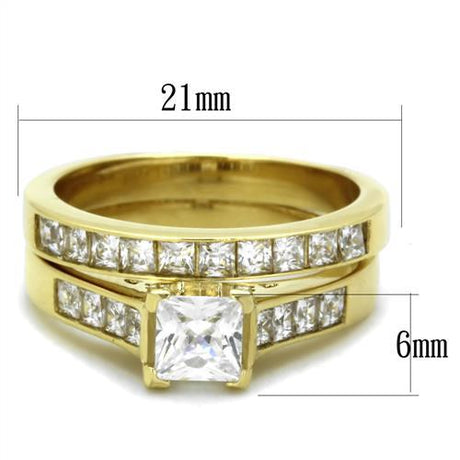 IP Gold(Ion Plating) Stainless Steel Ring with AAA Grade CZ  in Clear