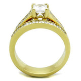 IP Gold(Ion Plating) Stainless Steel Ring with AAA Grade CZ  in Clear