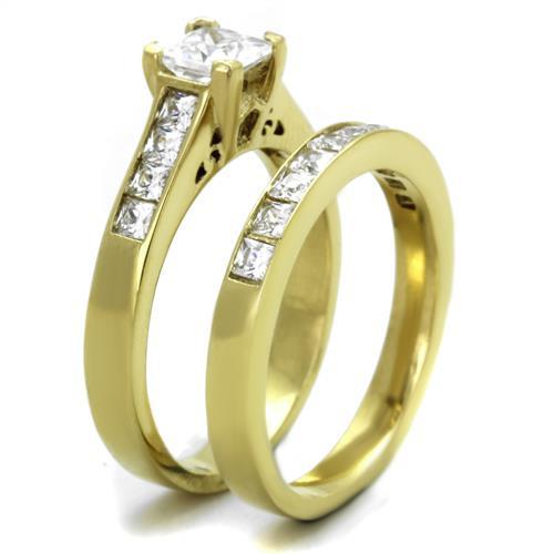 IP Gold(Ion Plating) Stainless Steel Ring with AAA Grade CZ  in Clear
