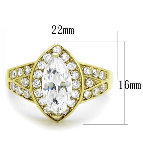 IP Gold(Ion Plating) Stainless Steel Ring with AAA Grade CZ  in Clear