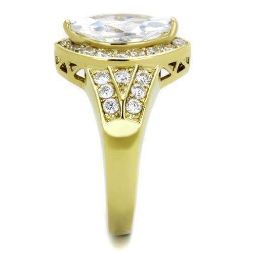 IP Gold(Ion Plating) Stainless Steel Ring with AAA Grade CZ  in Clear