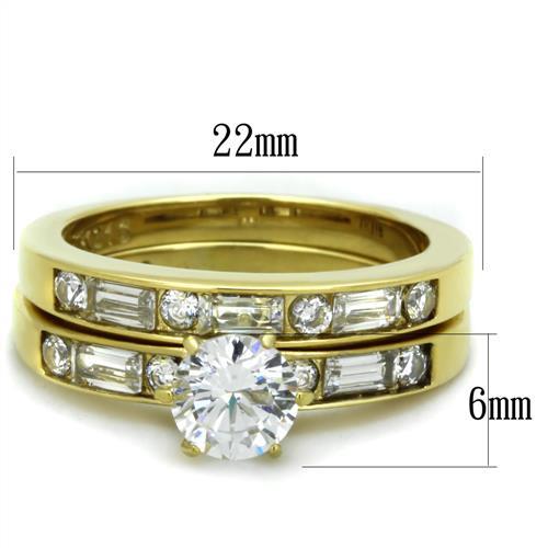 IP Gold(Ion Plating) Stainless Steel Ring with AAA Grade CZ  in Clear