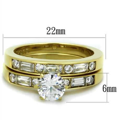 IP Gold(Ion Plating) Stainless Steel Ring with AAA Grade CZ  in Clear