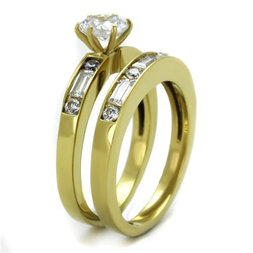IP Gold(Ion Plating) Stainless Steel Ring with AAA Grade CZ  in Clear