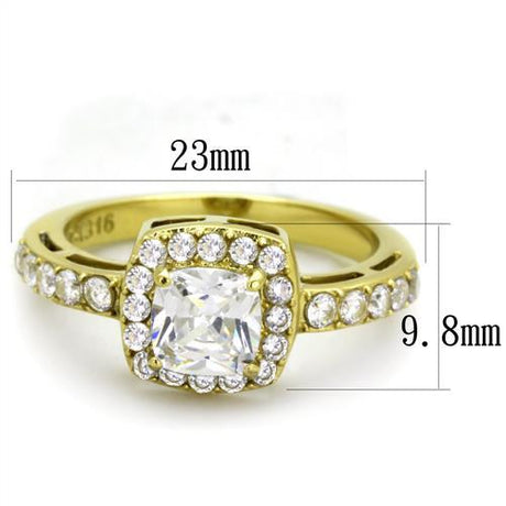 IP Gold(Ion Plating) Stainless Steel Ring with AAA Grade CZ  in Clear