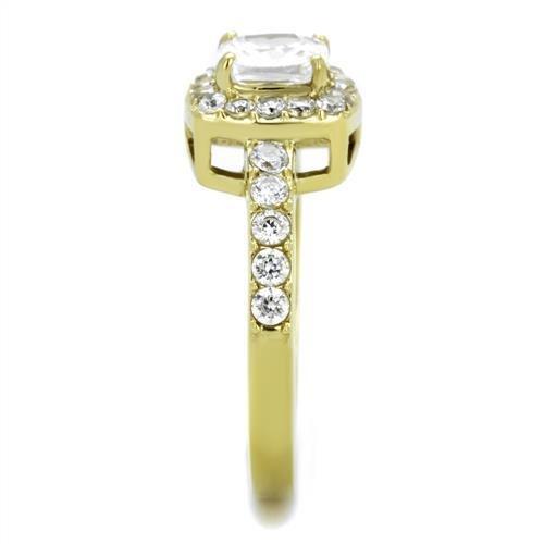 IP Gold(Ion Plating) Stainless Steel Ring with AAA Grade CZ  in Clear