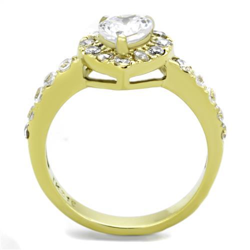 IP Gold(Ion Plating) Stainless Steel Ring with AAA Grade CZ  in Clear