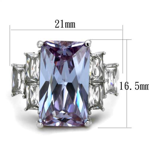 High polished (no plating) Stainless Steel Ring with AAA Grade CZ  in Light Amethyst