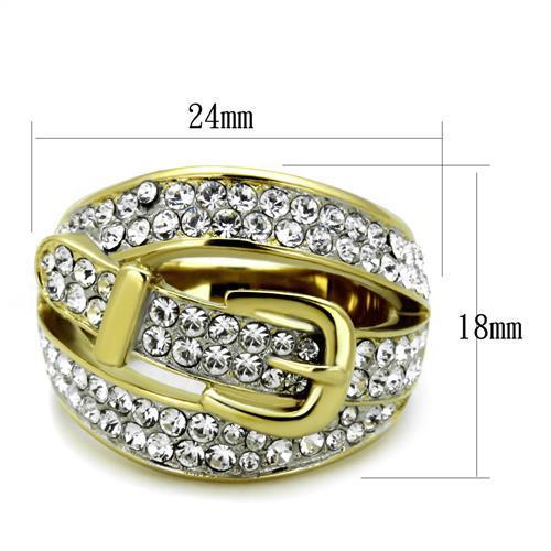 Two-Tone IP Gold (Ion Plating) Stainless Steel Ring with Top Grade Crystal  in Clear