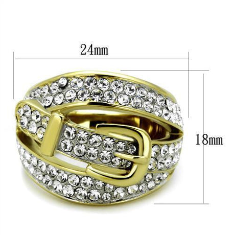 Two-Tone IP Gold (Ion Plating) Stainless Steel Ring with Top Grade Crystal  in Clear