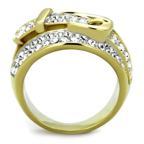 Two-Tone IP Gold (Ion Plating) Stainless Steel Ring with Top Grade Crystal  in Clear