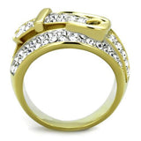 Two-Tone IP Gold (Ion Plating) Stainless Steel Ring with Top Grade Crystal  in Clear