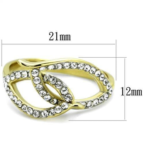 Two-Tone IP Gold (Ion Plating) Stainless Steel Ring with Top Grade Crystal  in Clear