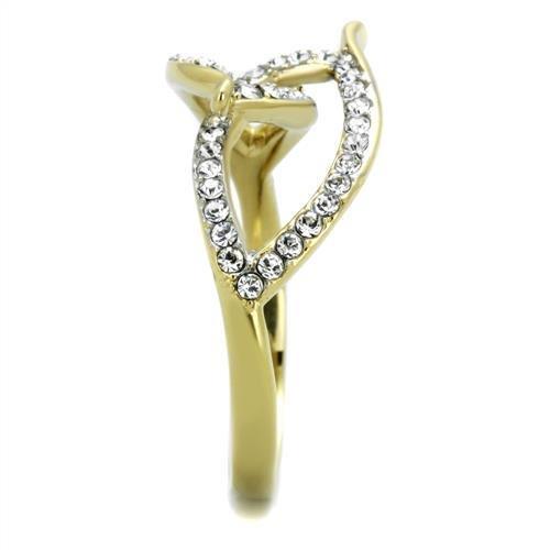 Two-Tone IP Gold (Ion Plating) Stainless Steel Ring with Top Grade Crystal  in Clear