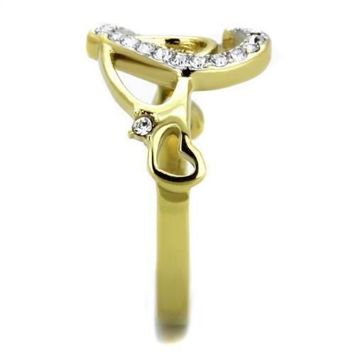 Two-Tone IP Gold (Ion Plating) Stainless Steel Ring with Top Grade Crystal  in Clear