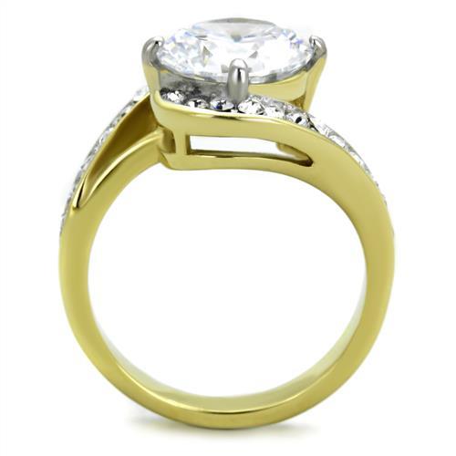 Two-Tone IP Gold (Ion Plating) Stainless Steel Ring with AAA Grade CZ  in Clear