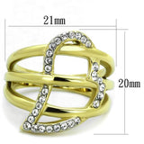 Two-Tone IP Gold (Ion Plating) Stainless Steel Ring with Top Grade Crystal  in Clear
