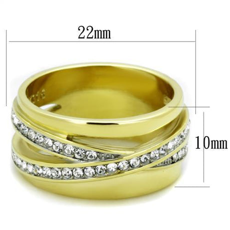 Two-Tone IP Gold (Ion Plating) Stainless Steel Ring with Top Grade Crystal  in Clear
