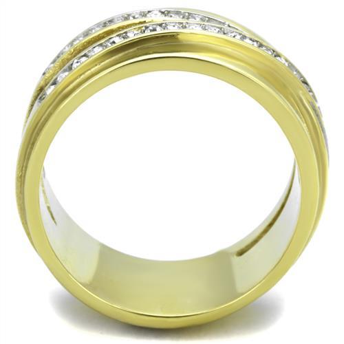 Two-Tone IP Gold (Ion Plating) Stainless Steel Ring with Top Grade Crystal  in Clear