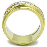 Two-Tone IP Gold (Ion Plating) Stainless Steel Ring with Top Grade Crystal  in Clear