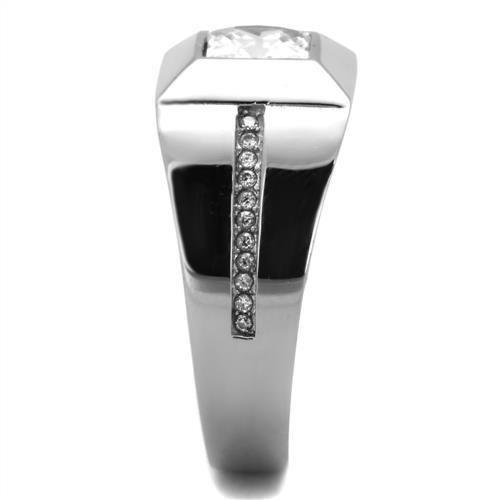 High polished (no plating) Stainless Steel Ring with AAA Grade CZ  in Clear