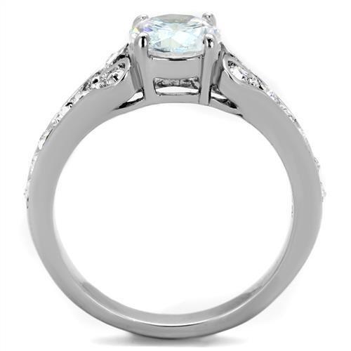 High polished (no plating) Stainless Steel Ring with AAA Grade CZ  in Clear