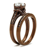 IP Coffee light Stainless Steel Ring with AAA Grade CZ  in Clear