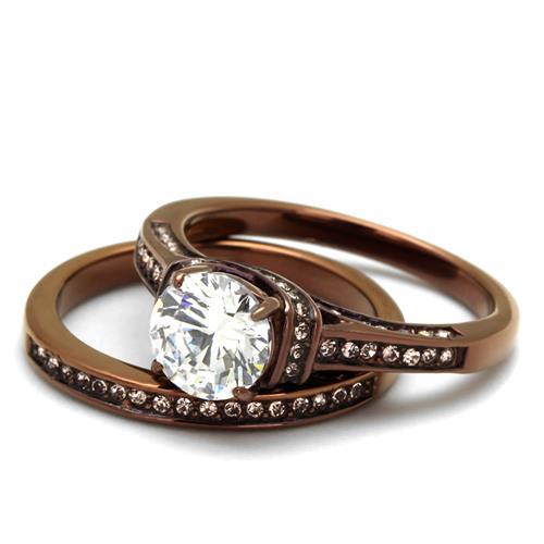 IP Coffee light Stainless Steel Ring with AAA Grade CZ  in Clear