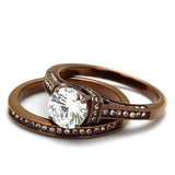 IP Coffee light Stainless Steel Ring with AAA Grade CZ  in Clear