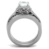 High polished (no plating) Stainless Steel Ring with AAA Grade CZ  in Clear