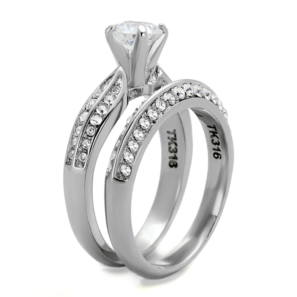 High polished (no plating) Stainless Steel Ring with AAA Grade CZ  in Clear