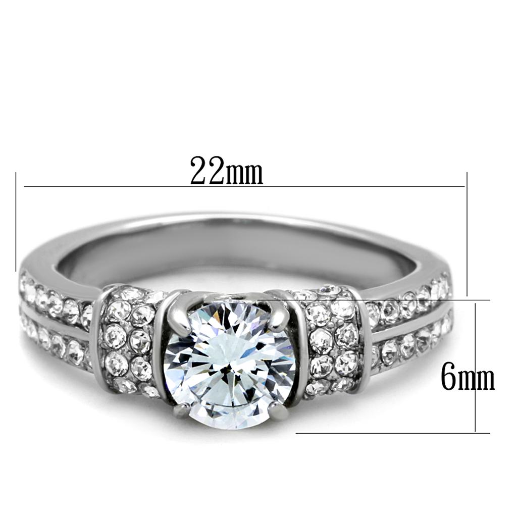 High polished (no plating) Stainless Steel Ring with AAA Grade CZ  in Clear