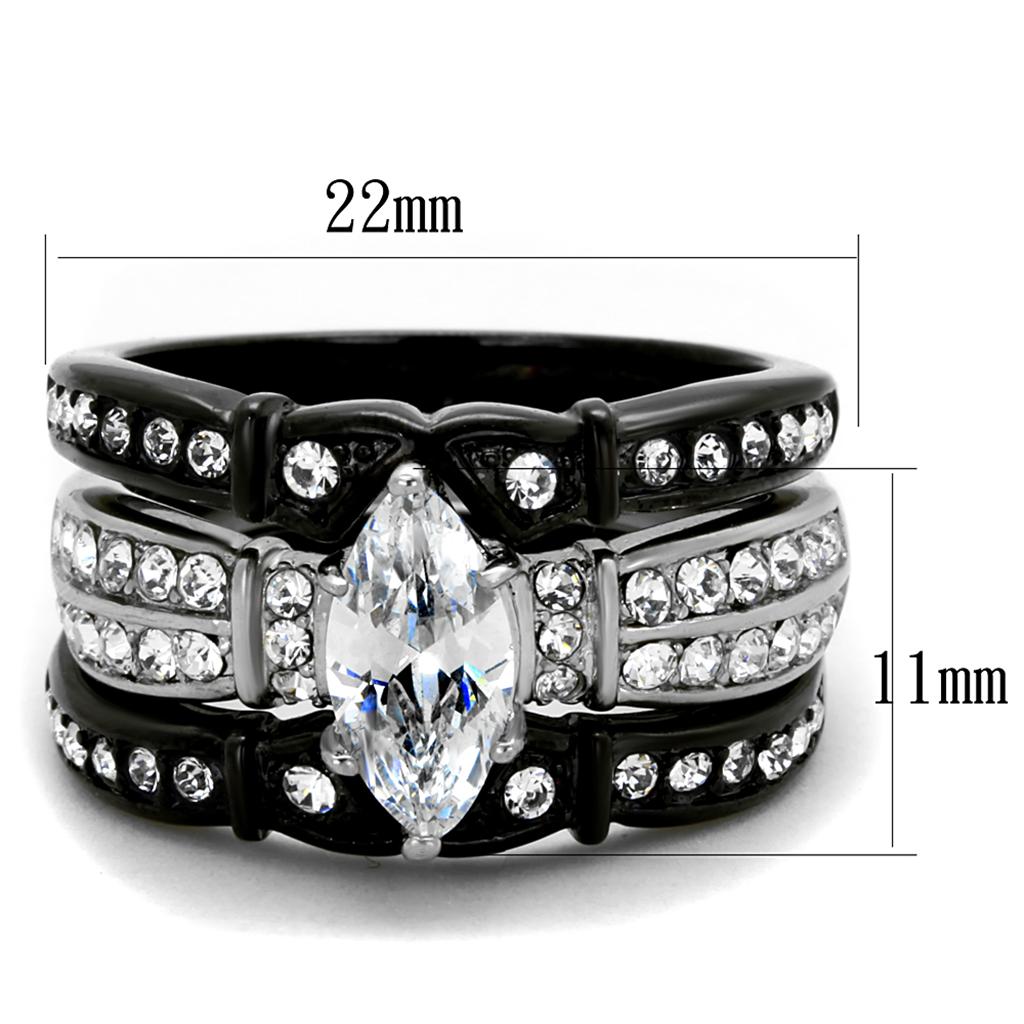 Two-Tone IP Black Stainless Steel Ring with AAA Grade CZ  in Clear