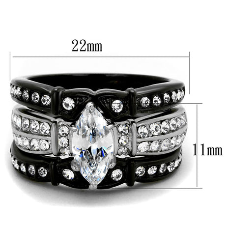 Two-Tone IP Black Stainless Steel Ring with AAA Grade CZ  in Clear