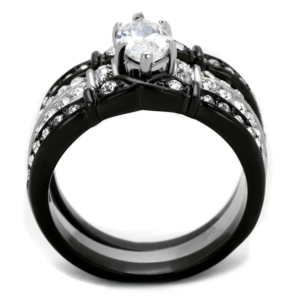 Two-Tone IP Black Stainless Steel Ring with AAA Grade CZ  in Clear