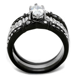 Two-Tone IP Black Stainless Steel Ring with AAA Grade CZ  in Clear