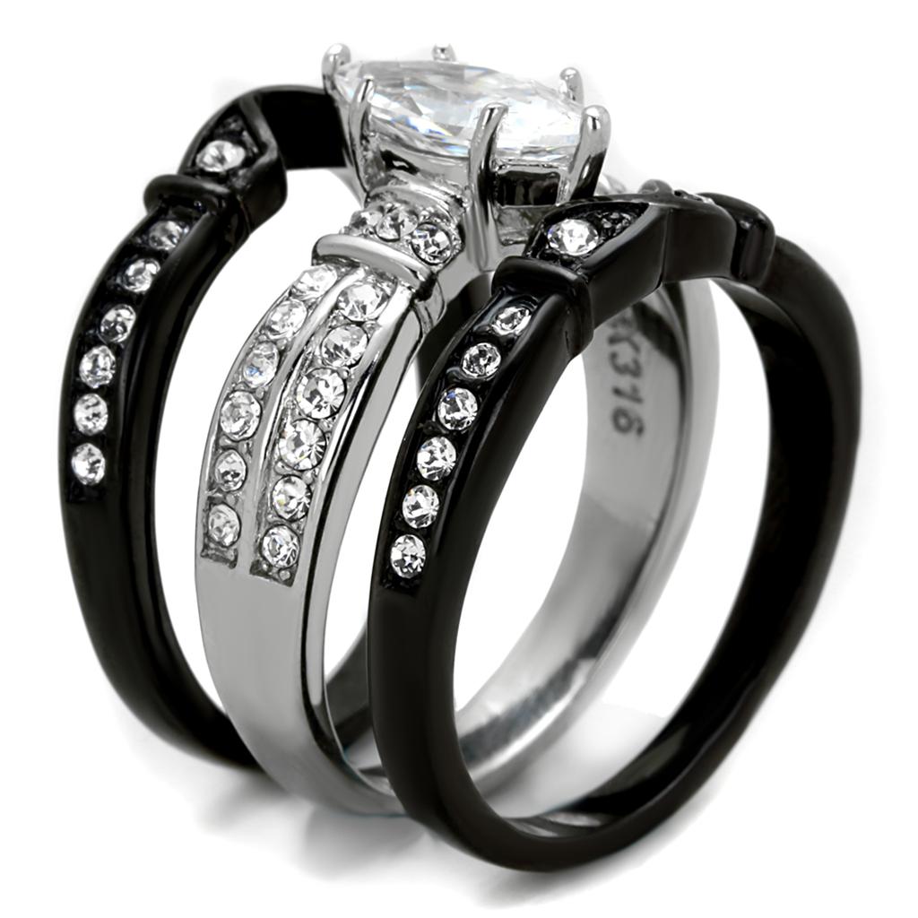 Two-Tone IP Black Stainless Steel Ring with AAA Grade CZ  in Clear