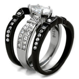 Two-Tone IP Black Stainless Steel Ring with AAA Grade CZ  in Clear