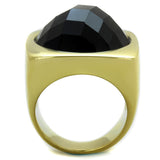 IP Gold(Ion Plating) Stainless Steel Ring with Synthetic Synthetic Stone in Jet