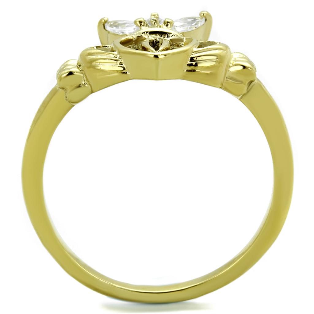IP Gold(Ion Plating) Stainless Steel Ring with AAA Grade CZ  in Clear