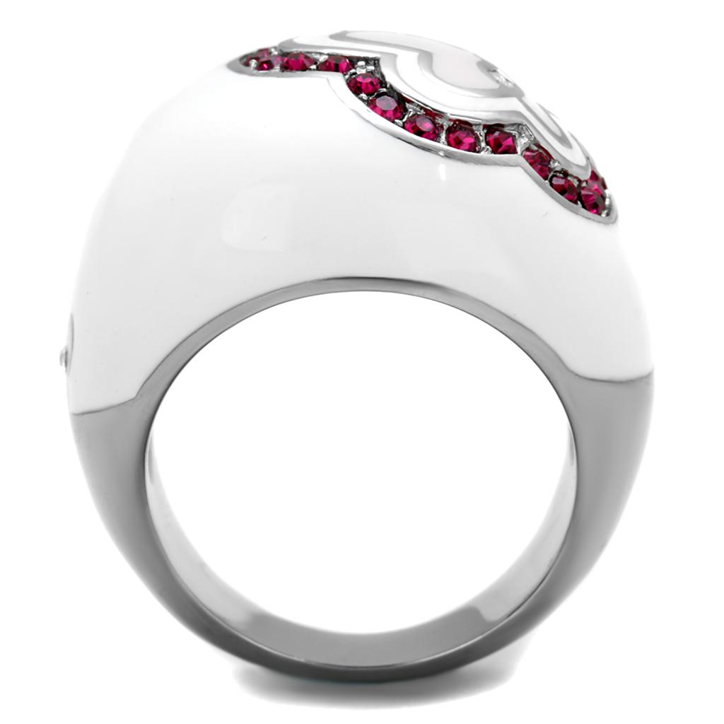 High polished (no plating) Stainless Steel Ring with Top Grade Crystal  in Ruby