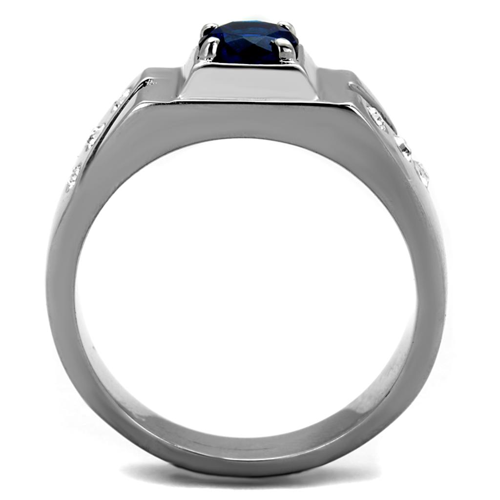 High polished (no plating) Stainless Steel Ring with Synthetic Synthetic Glass in Montana