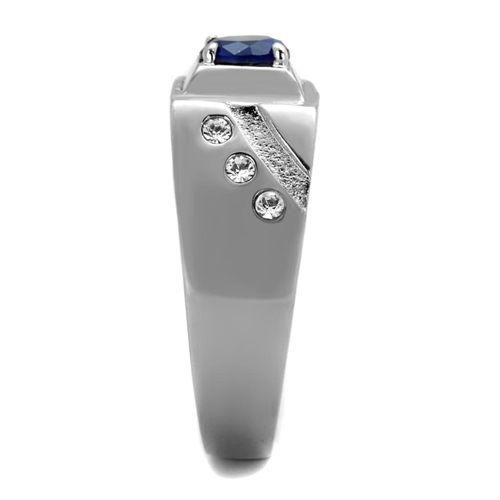 High polished (no plating) Stainless Steel Ring with Synthetic Synthetic Glass in Montana