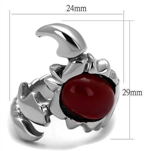 High polished (no plating) Stainless Steel Ring with Synthetic Synthetic Glass in Siam