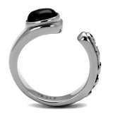 High polished (no plating) Stainless Steel Ring with Synthetic Onyx in Jet