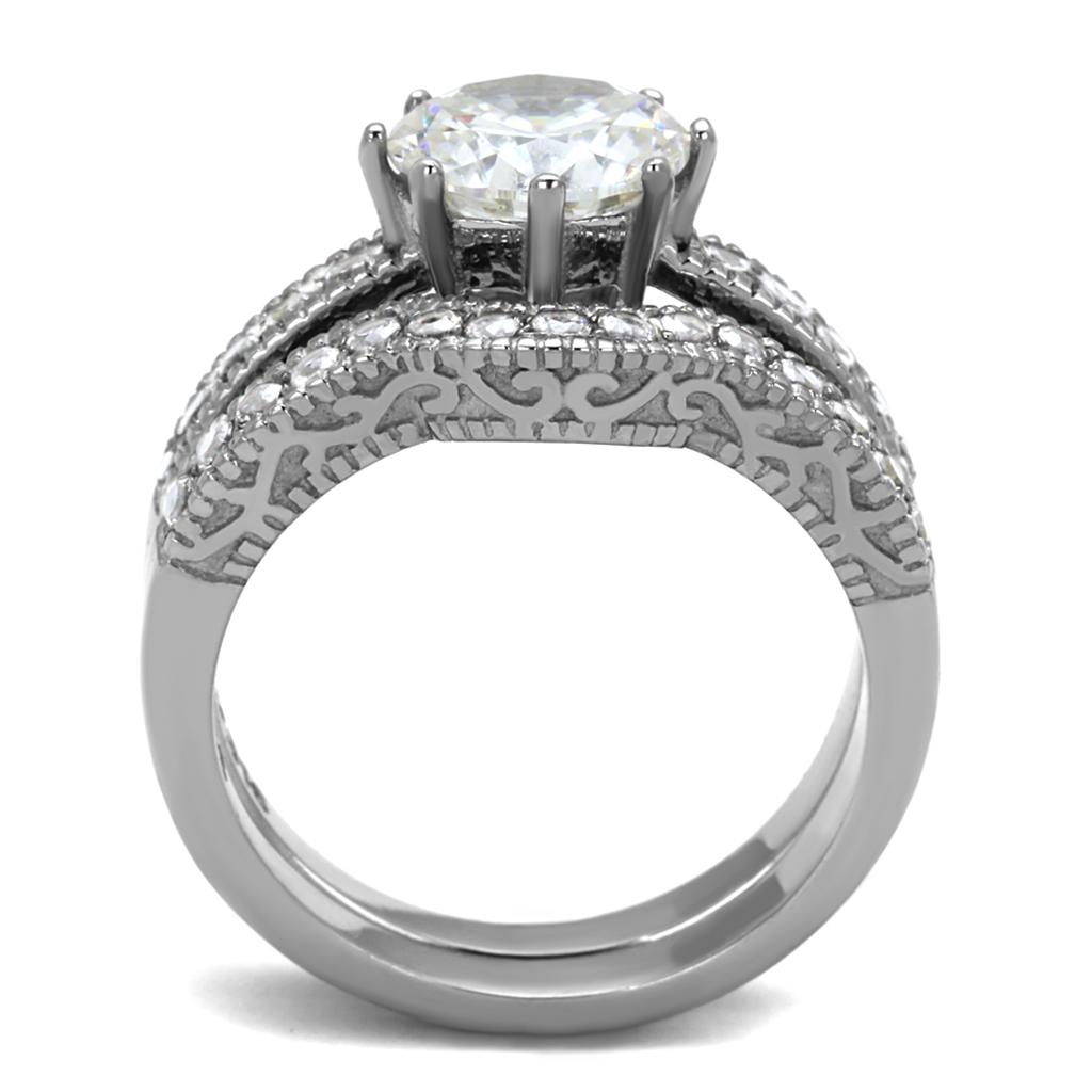 High polished (no plating) Stainless Steel Ring with AAA Grade CZ  in Clear