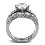 High polished (no plating) Stainless Steel Ring with AAA Grade CZ  in Clear