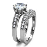 High polished (no plating) Stainless Steel Ring with AAA Grade CZ  in Clear