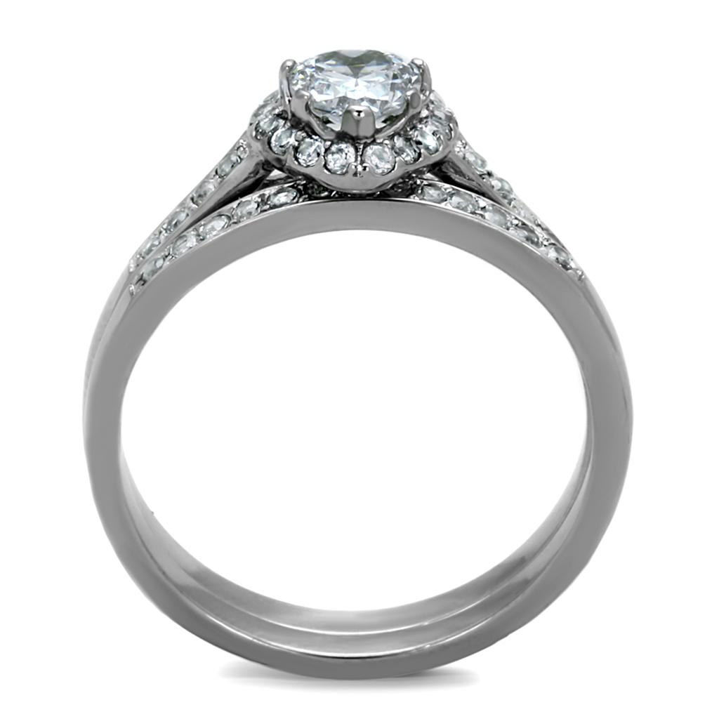 High polished (no plating) Stainless Steel Ring with AAA Grade CZ  in Clear