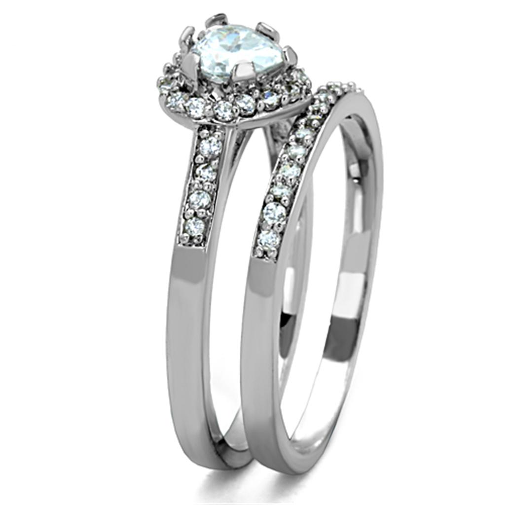 High polished (no plating) Stainless Steel Ring with AAA Grade CZ  in Clear